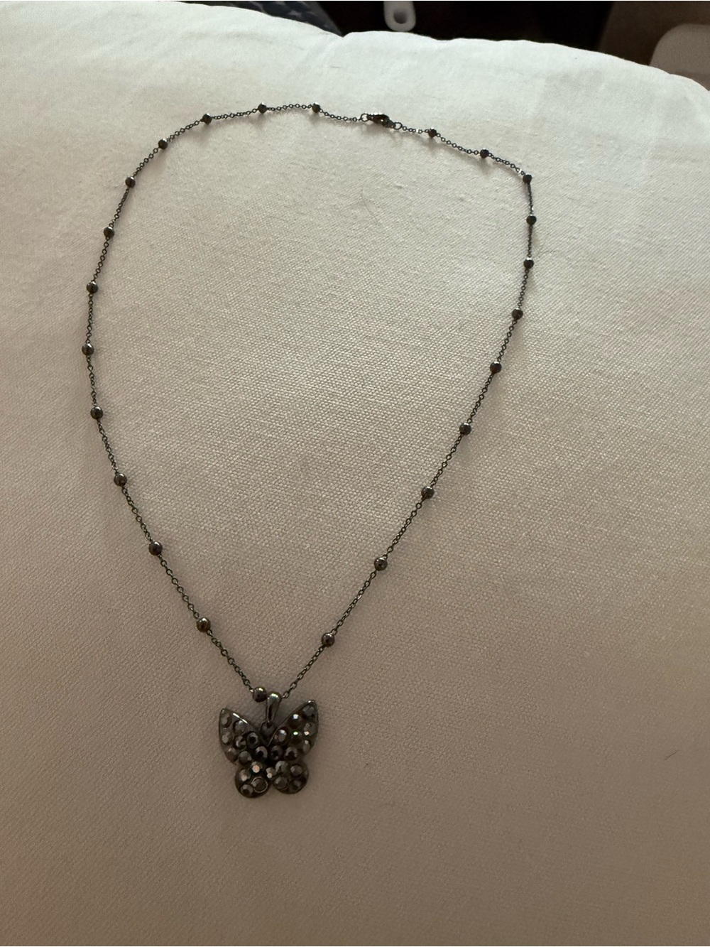 Black Butterfly Pendant Necklace with Beaded Chain